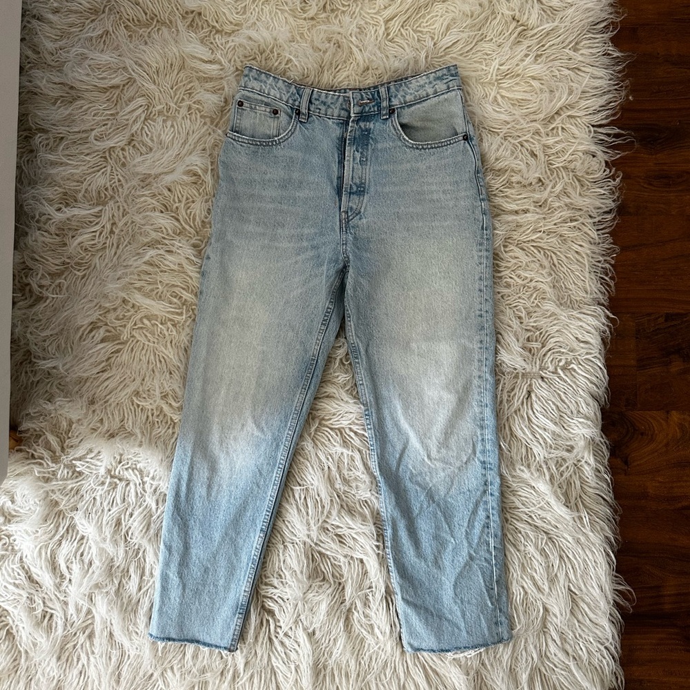 Zara Blue Straight Jeans High-Waisted Denim